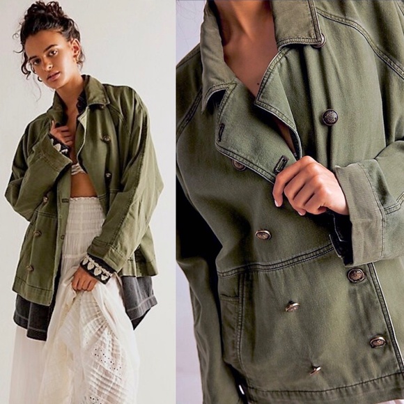 WE THE FREE Viva Surplus Cotton Pea Jacket in Army Green - S - Picture 1 of 13